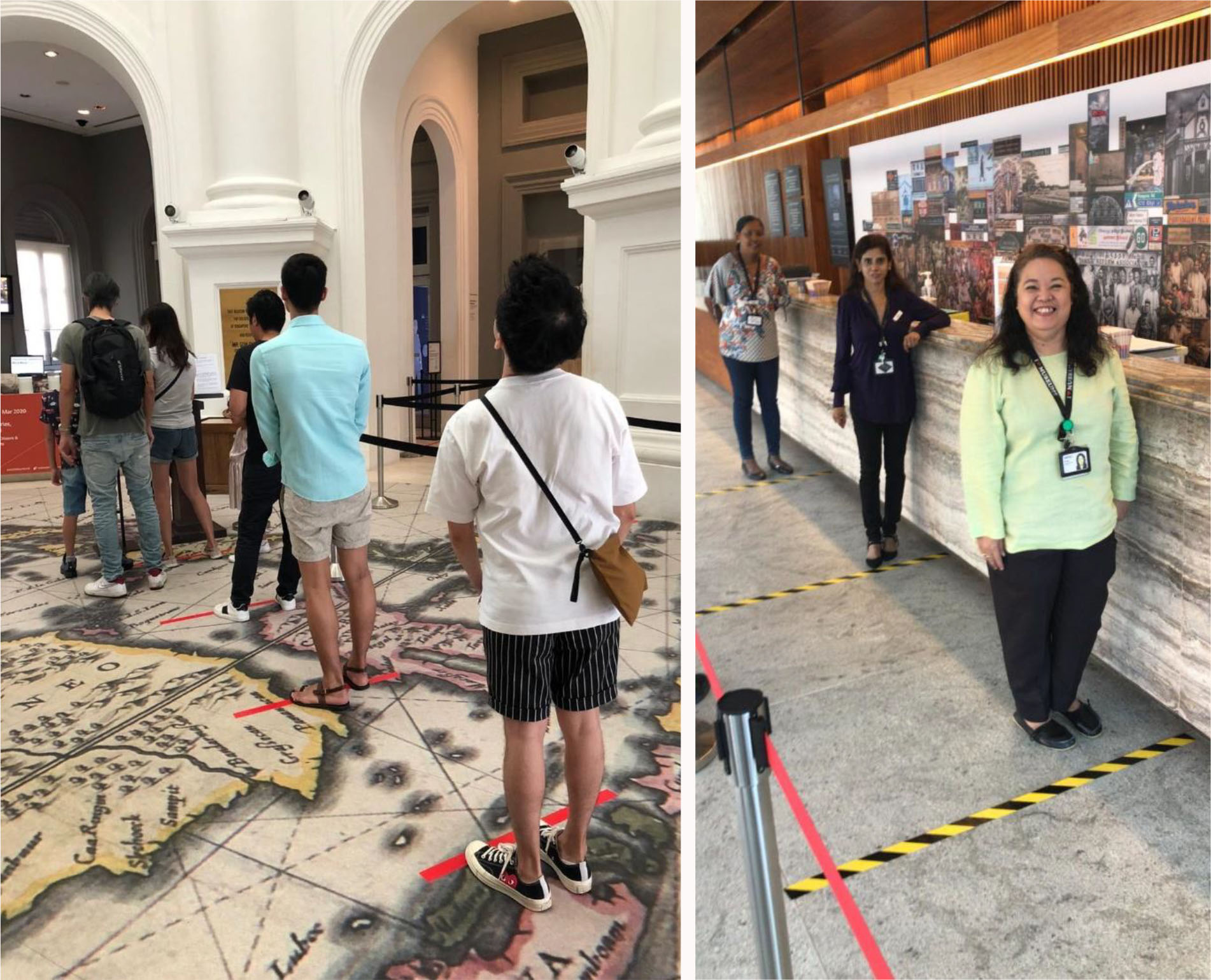 Safe distancing for queues with queue markers at the National Museum of Singapore and Indian Heritage Centre