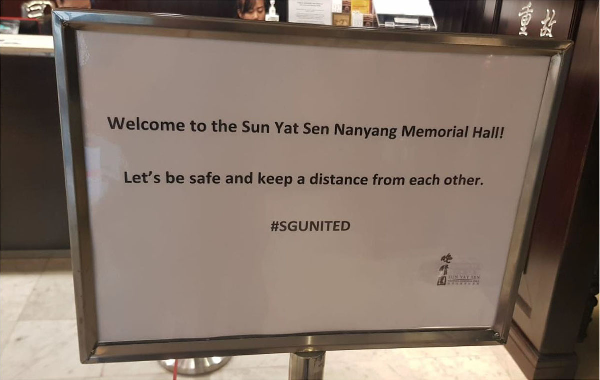 Display of safe distancing notices at Sun Yat Sen Nanyang Memorial Hall