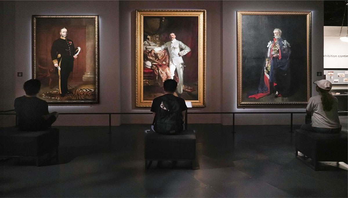 Spaced out seating within galleries of National Museum of Singapore