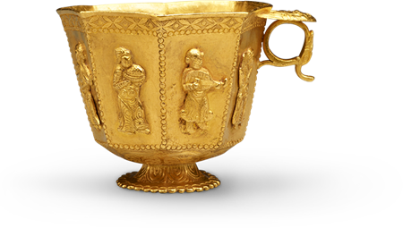 Octagonal cup with musicians and a dancer