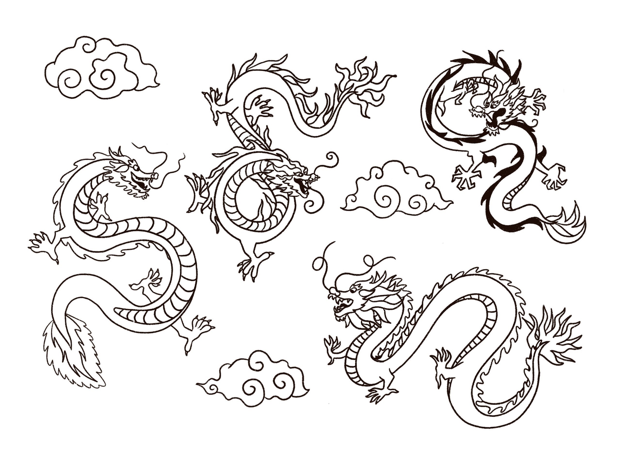 Dragons colouring sheet image