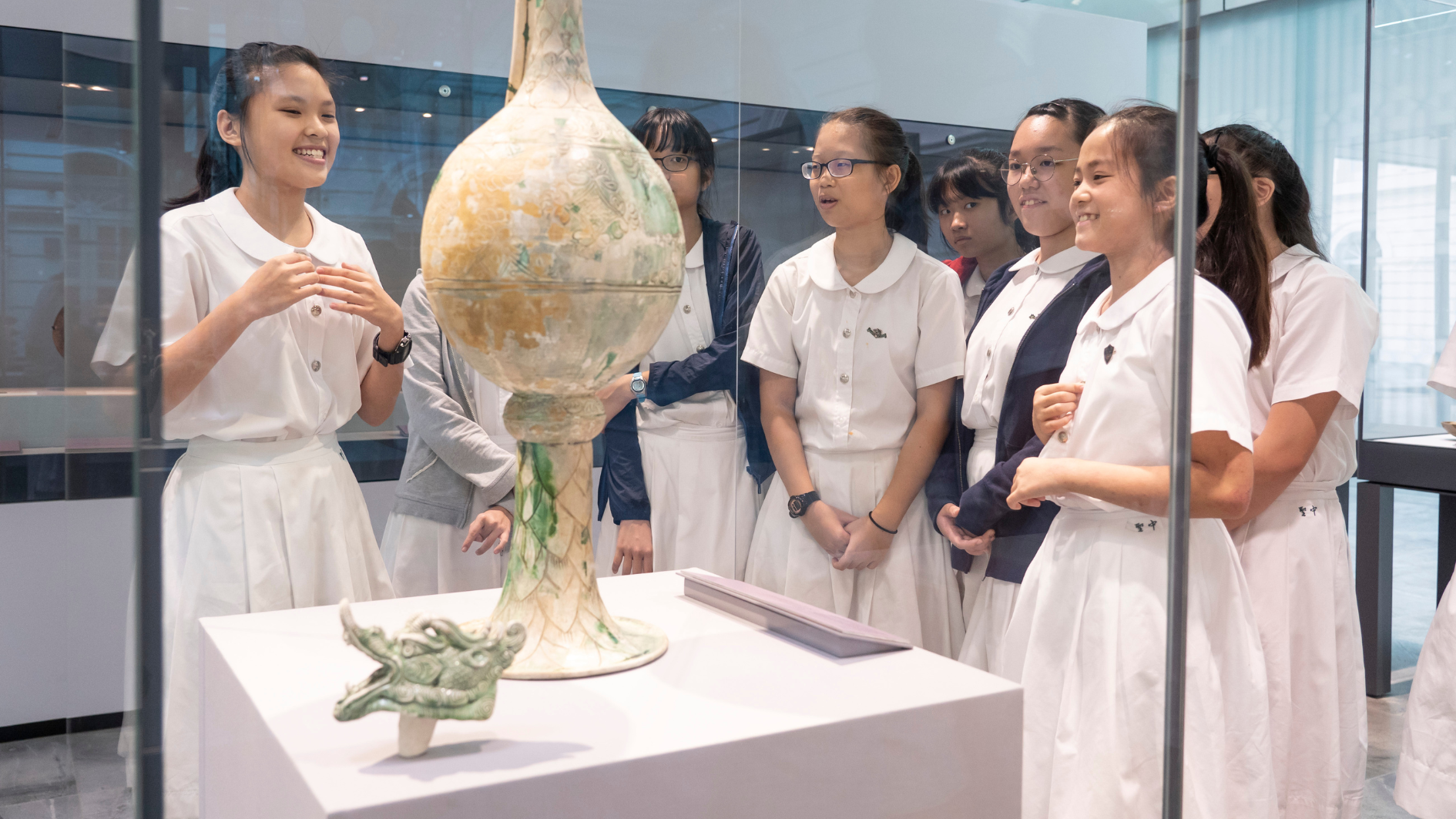 Secondary school students in the galleries