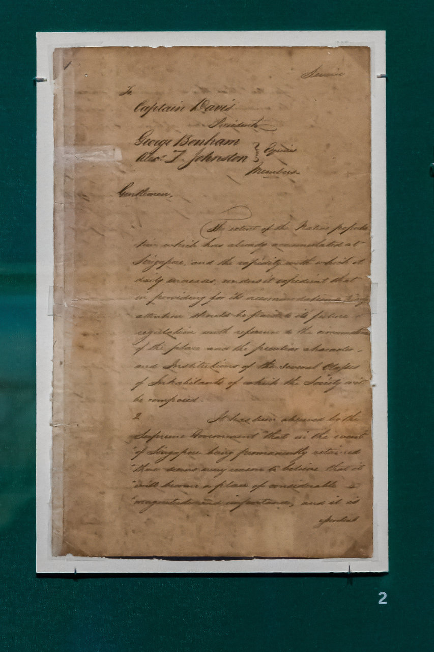 Letter from Sir Stamford Raffles to the town planning committee
